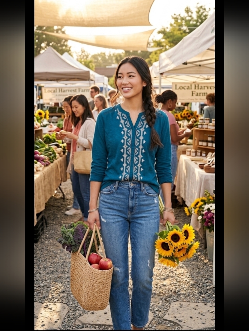 #33 - Style & Co. Teal Floral Embroidered Button Up, Medium